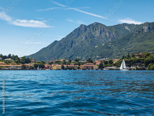 View of the lakefront of Malgrate village on Lake Como