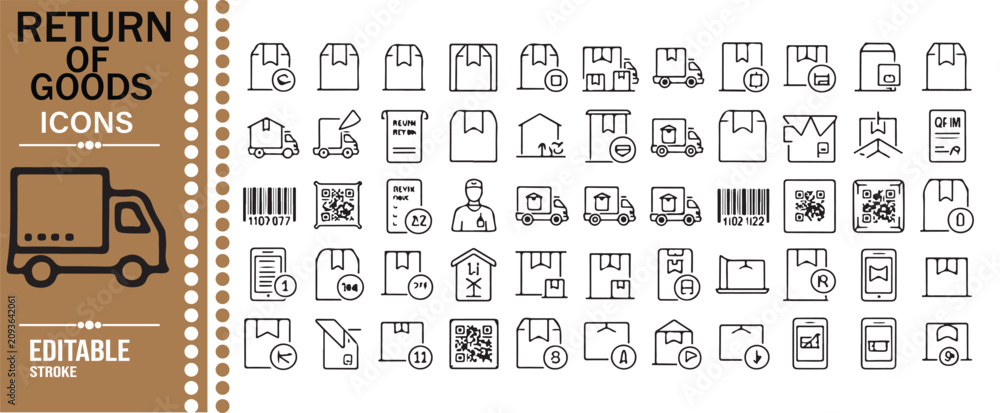 Fotografie Return Policy Package and Refund Outline Icon Set