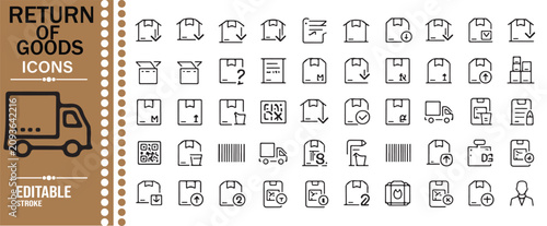 Obraz na płótnie Return of Goods and Refund Outline Icons with Editable Strokes