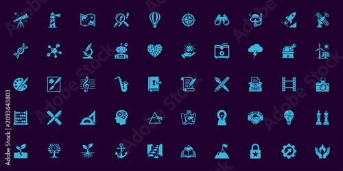 Photos Multipurpose Set of 50 Blue Icons for Science Tech and Arts