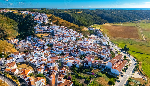 Aerial view of Odeceixe, a village in the municipality of Aljezur, Algarve, Portugal