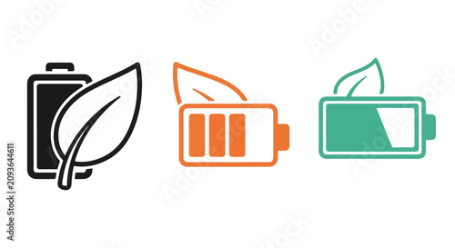 Renewable Battery and Leaf Icon Illustrating Sustainable Energy Concept.
