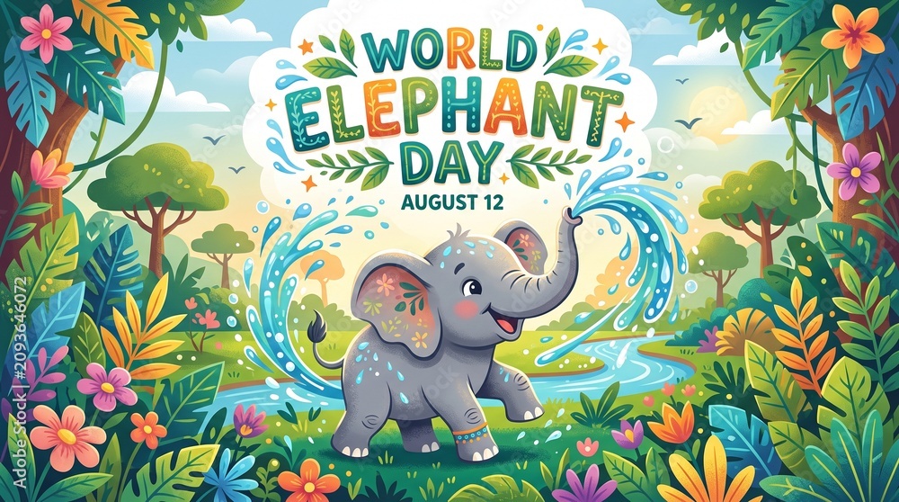 Fototapeta premium World Elephant Day Cute Baby Elephant Vector Illustration