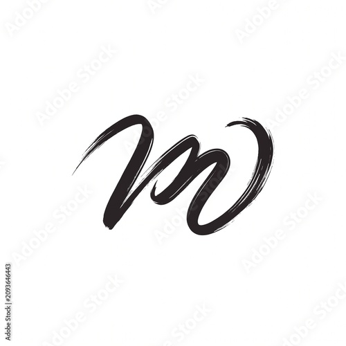 Elegant hand-drawn brush stroke letter 'M' or 'W' in a modern calligraphic style, featuring an artistic and expressive ink texture, perfect for branding, abstract logos, or unique design elements