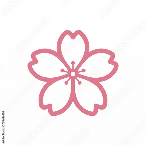 Pink cherry blossom line art icon, simple sakura flower vector illustration isolated on white background