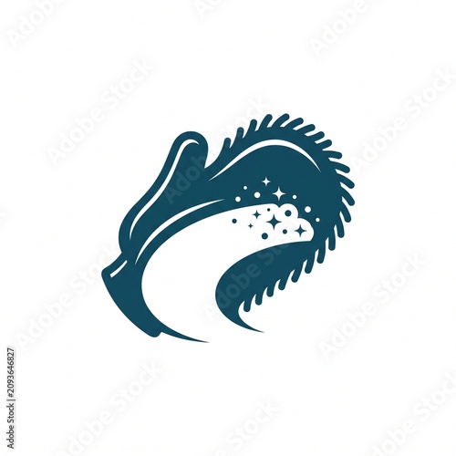 Abstract Blue Ocean Wave Vector Illustration with Decorative Sparkles and Stylized Curved Flowing Shape for Branding