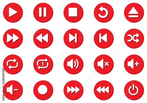Quadro su tela Modern red media player control button icon collection