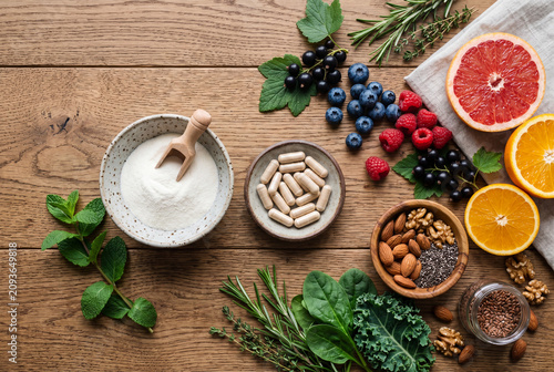 Collagen powder and capsules with natural health superfoods