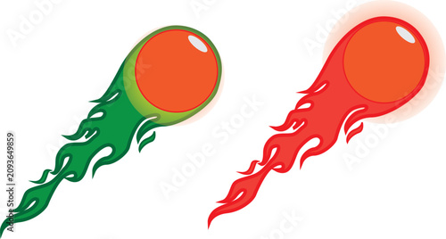 Glowing ball with flame vector premium design. green and red glowing ball illustration design