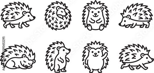 Cartoon hedgehog illustrations in different poses