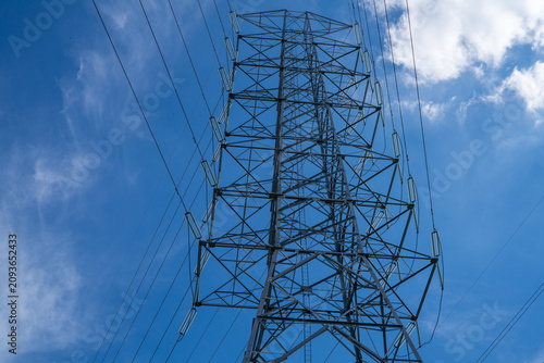 Obraz na płótnie High voltage electrical transmission tower infrastructure delivers essential pow
