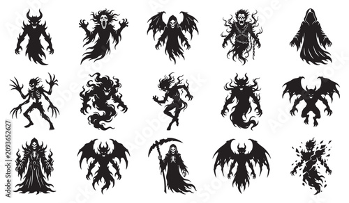 Bild auf Leinwand Halloween Silhouette Horror Ghost Figures Vector Bundle