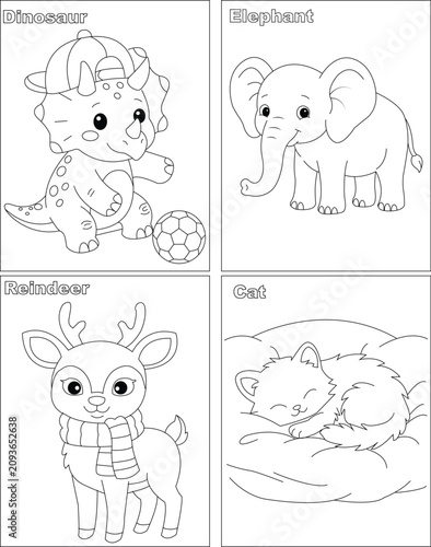 Very Cute Animals Coloring page for kids .4 in one Vector Coloring page package 