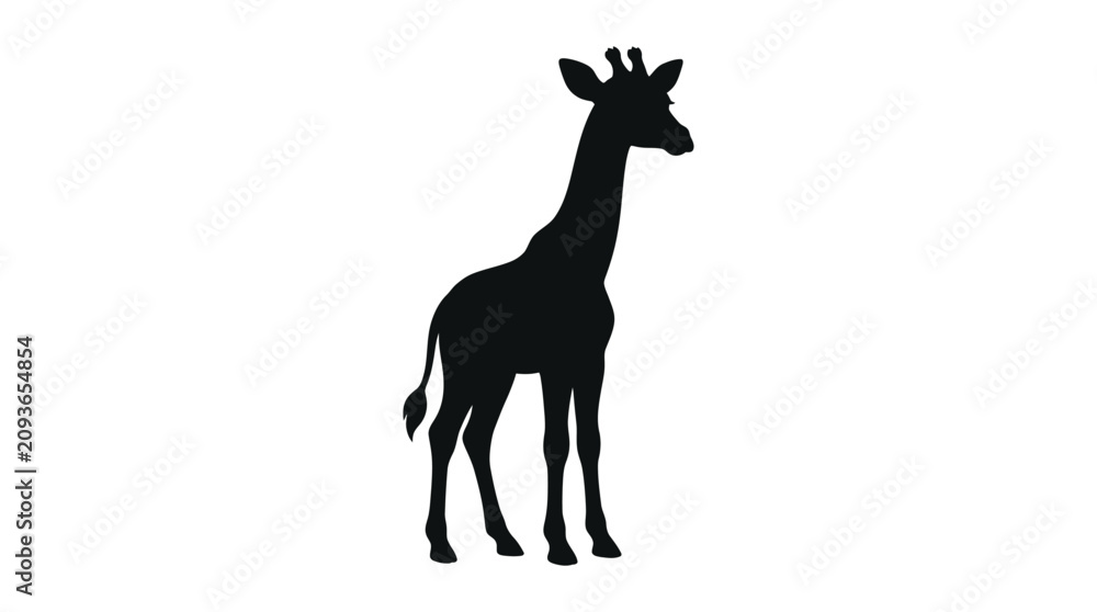 Fototapeta premium Giraffe Silhouette Against A White Background Simple Animal Shape