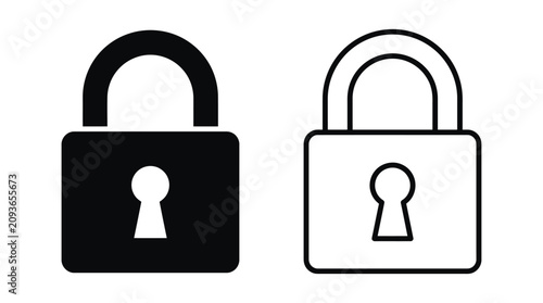 Padlock Silhouettes Black And White Line Art Icons
