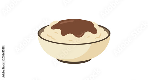 Tableau sur toile Bowl of mashed potatoes with gravy sauce vector illustration isolated on white background