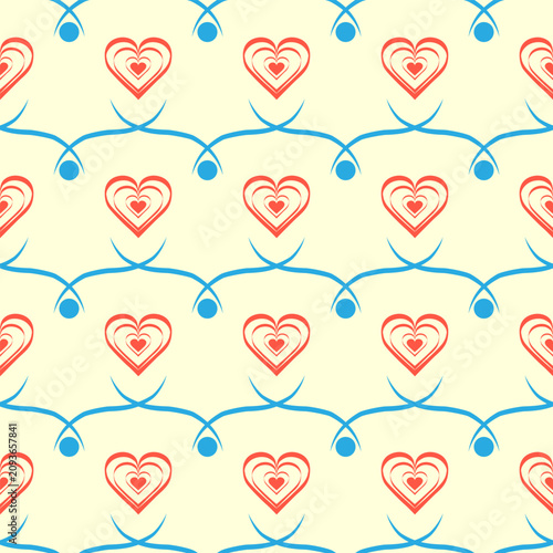 Heart red and wave line seamless pattern
