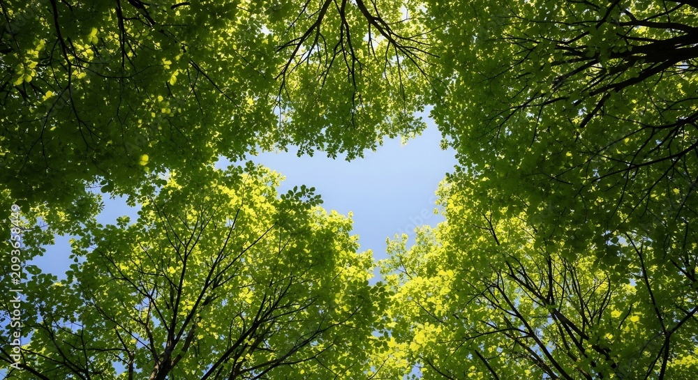 Fototapeta premium Fresh Spring Tree Canopy Against Blue Sky