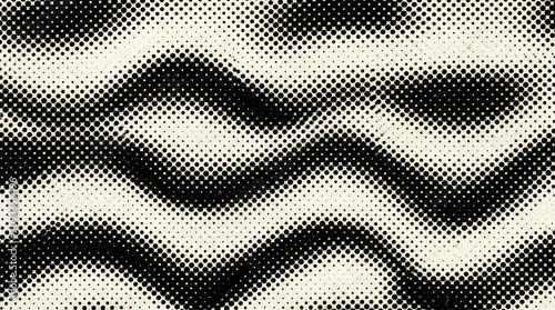 Canvastavla Abstract black and white wavy halftone texture, optical illusion ripple pattern