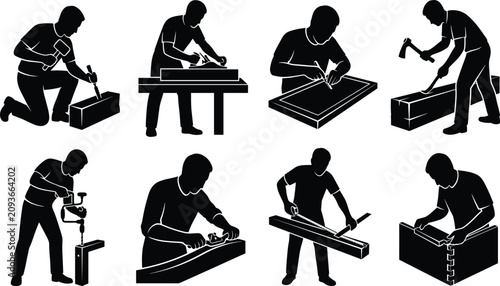 Foto Vector silhouette collection of traditional carpenters woodworkers and craftsmen