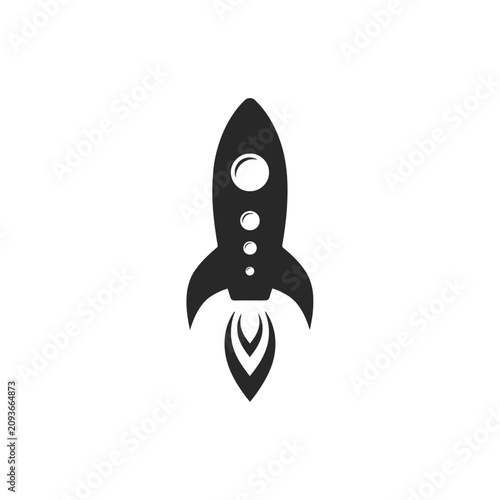 Photos Rocket Silhouette Icon With Flame Minimalist Black And White Design