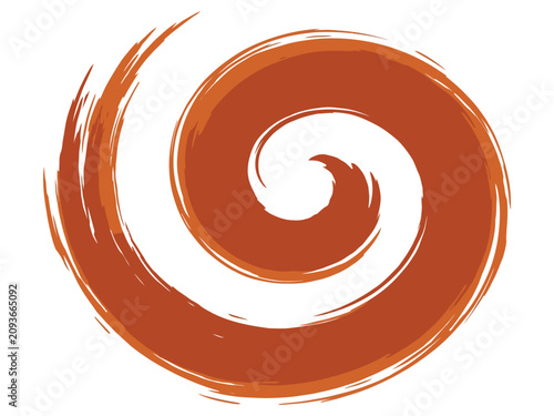 Konstfotografi Single terra cotta orange paint brush stroke spiral with abstract terracotta ill