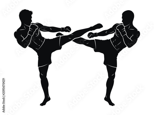 Martial Arts Fighters Performing High Kick Moves