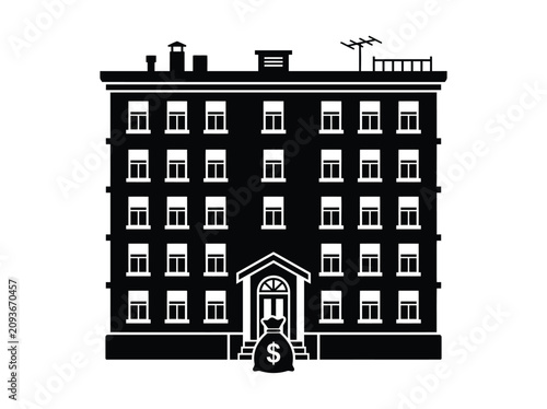 Modern Building With Money Bag Icon
