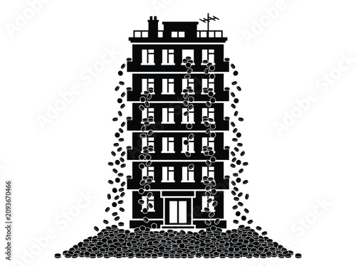 Money Falling From Building Illustration