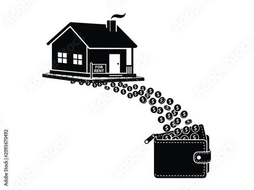 Money Pouring From Wallet To Rent House