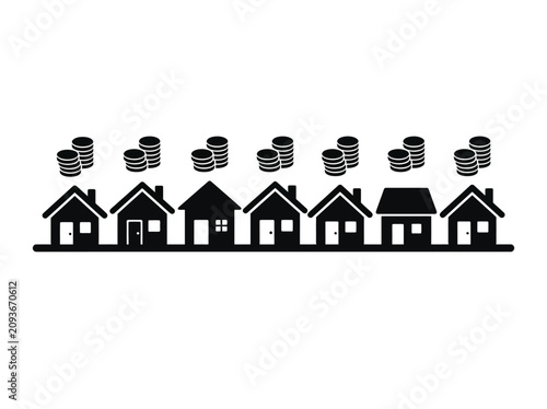 Row Houses With Stacked Coins Illustration