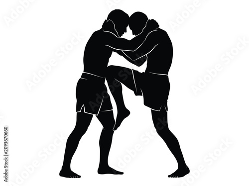 Two Wrestlers Engaged in a Match