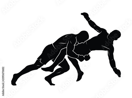 Wrestlers Engaged In Combat Silhouette