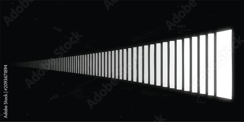 Tableau sur toile Futuristic Infinite Light Corridor with Glowing White Panels, Abstract Hyperspac