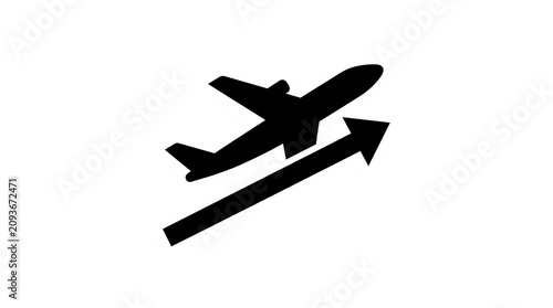 Airplane takeoff silhouette with upward arrow icon