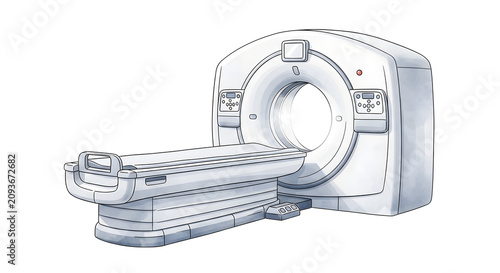 Medical diagnostic imaging scanner equipment for hospital clinical examination and computed tomography scanning technology representation