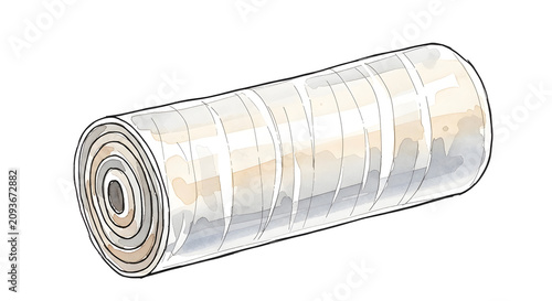 A realistic illustration of a roll of transparent industrial cling film wrap used for protective packaging of goods and pallet cargo materials