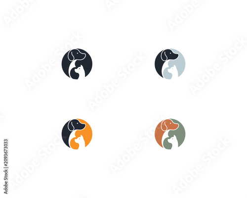 Dog and cat logo design template vector, line of pet logo design suitable for pet shop, store, cafe, business, hotel, veterinary clinic, Domestic animal vector illustration logotype, sign and symbol.