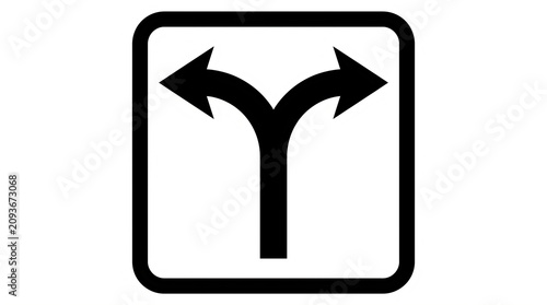 Y shaped road split direction traffic sign icon