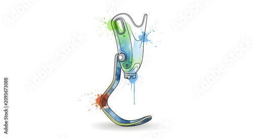 Artistic Watercolor Illustration of a Modern Carbon Fiber Prosthetic Leg Design Concept for Mobility and Rehabilitation Support