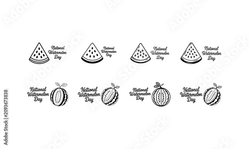 National watermelon day set featuring slices and whole fruit with decorative typography