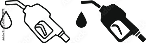 Foto Gas station pump nozzle icon set with fuel drop transport silhouette minimalist