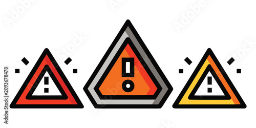 Photos Warning triangle icon set colorful flat vector illustration