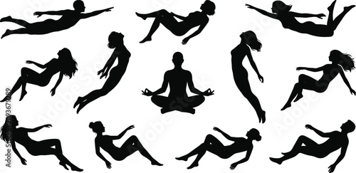 Картината върху платно Floating and Meditating People Silhouette Collection Featuring Relaxing Falling