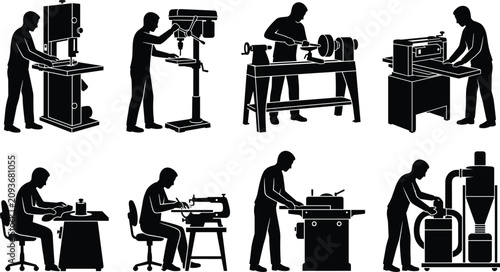 Bild auf Leinwand Vector silhouette collection of woodworkers carpenters and craftsmen operating p