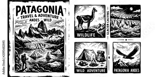 Photos Patagonia Travel Scraperboard Black White-Peak Glacier Calving Andes Wild-Advent