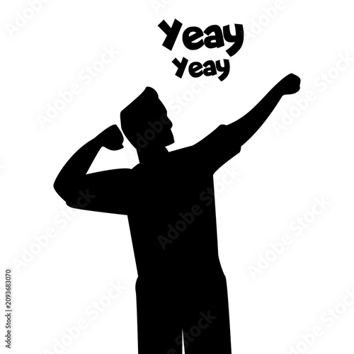 Slika na platnu A silhouette of a man in an elated pose with the word Yeay above him