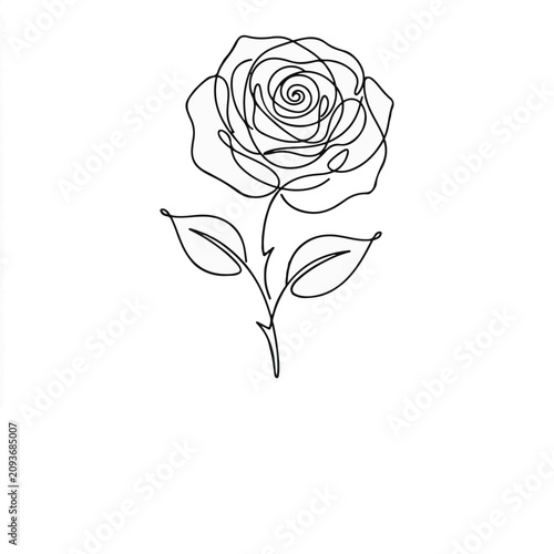 Elegant white rose illustration on clean background. Minimalist line art flower design for branding and decor. Timeless botanical vector graphic fo...