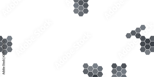 Abstract a composition of hexagonal shape, a geometric pattern, in shades of gray, against a white background, creating a subtle and modern aesthetic.