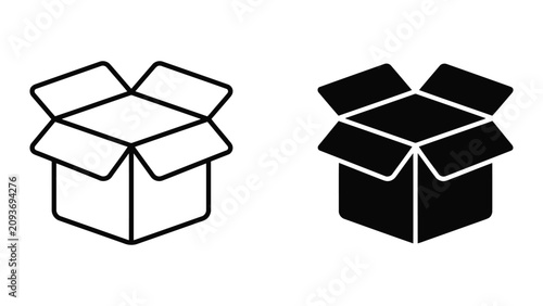 Open cardboard box shipping container icon for logistics and delivery